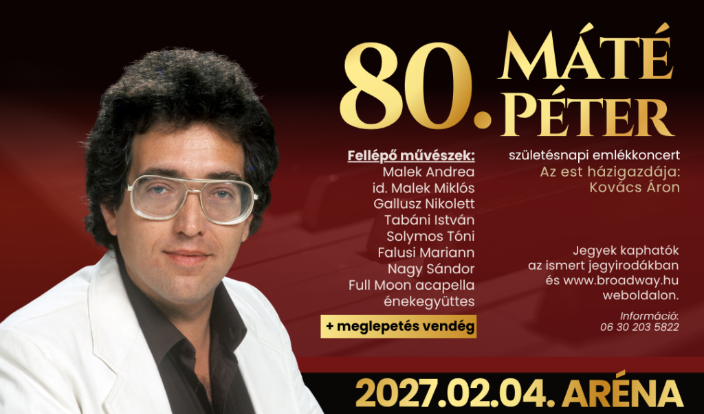 Máté Péter 80 emlékkoncert a Budapest Arénában 2027. február 4-én