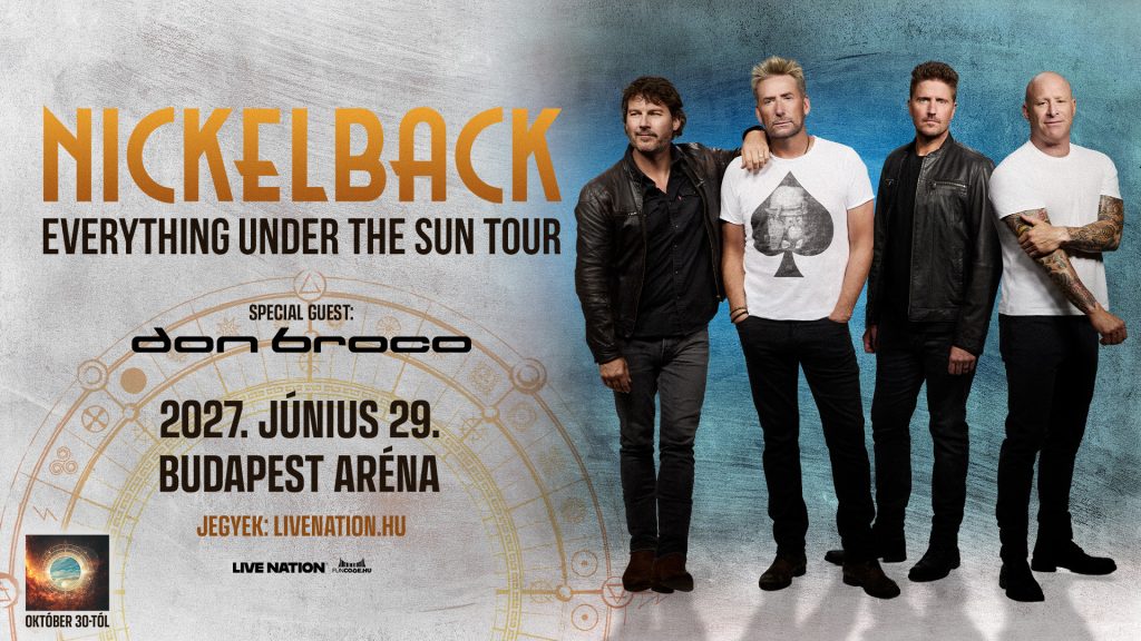 Nickelback – Everything Under The Sun Tour koncert a Budapest Arénában, 2027. június 29-én, Don Broco vendégfellépésével.